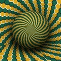 Optical illusion of green and yellow sphere on hexagonal background Royalty Free Stock Photo