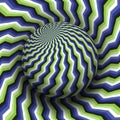 Optical illusion hypnotic vector illustration. Blue green white black patterned sphere soaring above the same surface Royalty Free Stock Photo