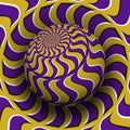 Optical illusion hypnotic vector illustration. Patterned purple golden globe soaring above the same surface