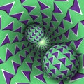 Optical illusion illustration. Two balls with arrows pattern