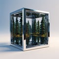 optical illusion mirror box a sculpture of a mirrored box that Royalty Free Stock Photo