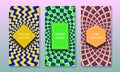 Optical illusion packaging design. Colorful moving backgrounds with frames for text. Set of trendy labels templates