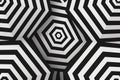 Optical illusion pattern of black and white hexagons with striped lines Royalty Free Stock Photo