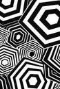 Optical illusion pattern of black and white hexagons with striped lines Royalty Free Stock Photo