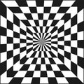Optical illusion pattern. Checkered black and white. Dynamic geometric shapes. Modern vector concept.