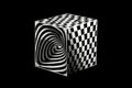 optical illusion of a rotating cube on black background