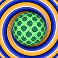 Optical illusion of rotation of the ball against the background of a moving spiral