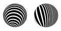 Optical illusion in the shape of distorted sphere. Abstract vector background with black and white lines. Pattern distorted Royalty Free Stock Photo