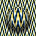 Optical illusion of sliding sphere with zigzag striped pattern on same patterned background