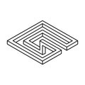 Optical illusion, unreal geometric object vector. Impossible figure. Sacred geometry shape. Line art. Royalty Free Stock Photo