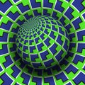 Optical illusion vector illustration. Blue green arrows patterned sphere soaring above the same surface Royalty Free Stock Photo