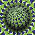 Optical illusion vector illustration. Blue green patterned sphere soaring above the same surface Royalty Free Stock Photo