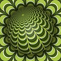 Optical illusion vector illustration. Sphere soaring above the surface. Green olive patterned objects.