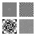 Optical illusion vector, op graphic art, hypnotic card, black and white geometric pattern. Royalty Free Stock Photo