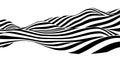 Optical illusion wave. Abstract 3d black and white illusions. Horizontal lines stripes pattern or background with wavy distortion Royalty Free Stock Photo