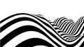 Optical illusion wave. Abstract 3d black and white illusions. Horizontal lines stripes pattern or background with wavy distortion Royalty Free Stock Photo