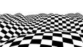 Optical illusion wave. Chess waves board. Abstract 3d black and white illusions. Horizontal lines stripes pattern or background Royalty Free Stock Photo