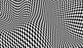 Optical illusion wave. Chess waves board. Abstract 3d black and white illusions. Horizontal lines stripes pattern or background Royalty Free Stock Photo