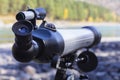 Optical instrument, telescope close-up with narrow depth of field. Outdoor astronomy, stargazing Royalty Free Stock Photo