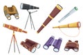 Optical instruments icon for viewing distant objects set. Different devices for education binoculars for scientists and Royalty Free Stock Photo