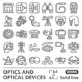 Optical instruments symbols collection or sketches. optics theme icons in line style signs for web and app. Vector