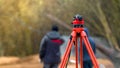 optical level on a rainy day with shallow depth of field Royalty Free Stock Photo