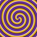 Optical motion illusion background. Purple yellow double spiral surface