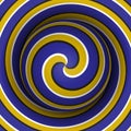 Optical motion illusion background. Sphere with a blue yellow spiral pattern on double helix background