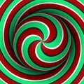 Optical motion illusion background. Sphere with a red green multiple spiral pattern on helix background