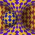 Optical motion illusion illustration. A sphere is rotating around of a moving hyperboloid. Abstract fantasy in a surreal style Royalty Free Stock Photo