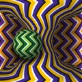 Optical motion illusion illustration. Sphere is rotation around of a moving hyperboloid. Abstract fantasy background