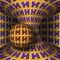 Optical motion illusion illustration. Sphere is rotation around of a moving hyperboloid. Abstract fantasy background