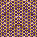 Optical motion illusion seamless pattern. Purple hexagons move on yellow background