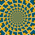 Optical motion illusion vector background. Blue corners shapes move around the center on golden background