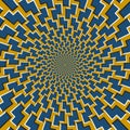 Optical motion illusion vector background. Blue zigzag shapes move around the center on golden background