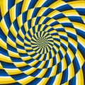 Optical motion illusion vector background. Yellow blue spiral striped pattern move around the center
