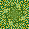 Optical motion illusion vector background. Yellow dollar signs move around the center on green background