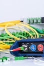 Optical Power Meter and Network of Fiber Patch Cord Royalty Free Stock Photo