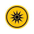 Optical radiation sign. Black danger icon on yellow round symbol. Vector illustration, hazard symbol. Danger pictogram