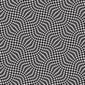 Optical seamless pattern of black distorted circles. Psychedelic wavy monochrome repeatable texture