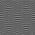 Optical seamless pattern of black distorted zigzag broken stripes. Psychedelic repeatable texture. Scroll up and down to watch