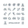 Optical Signs Black Thin Line Icon Set. Vector