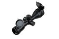Optical sniper scope with open protective covers. Optical device for aiming and shooting at long distances. Isolate on a white