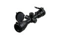 Optical sniper scope with open protective covers. Optical device for aiming and shooting at long distances. Isolate on a white