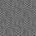 Optical warped seamless pattern of black distorted zigzag lines. Psychedelic repeatable texture