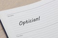 Optician appointment diary reminder open at page