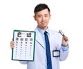 Optician doctor with eye chart and eye glasses Royalty Free Stock Photo