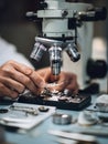 Optician Adjusting Lens With Professional Tools in Laboratory Environment Focusing on Precision and Detail Work Royalty Free Stock Photo