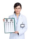 Optician woman showing eye exam chart Royalty Free Stock Photo
