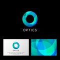 Optics logo. O letter. Blue and azure transparent abstract symbol. Web, user interface icon.